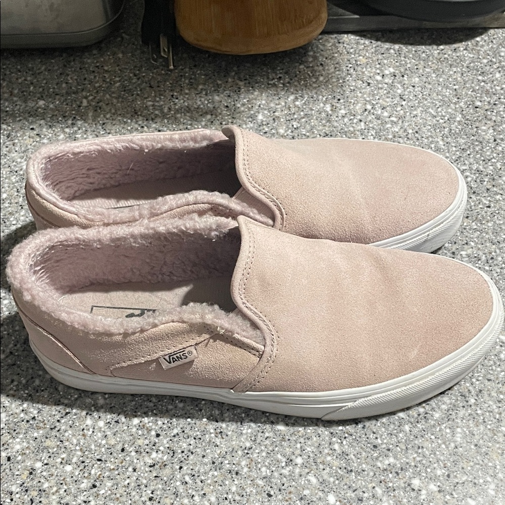 Vans Blush Pink Fuzzy Slip-On Shoes